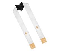 Gatuida Étole de Clergé Réversible Double Face 135 CM à Pompons Croisés Châle Brodé D’Une Croix pour Cérémonie Religieuse et Mariage Foulard de Mariée Noir et Blanc Étole de Pasteur