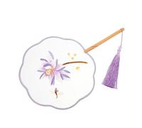 Gatuida Éventail Rond Brodé Soie avec Pompon Éventail Circulaire Double-Face Accessoire Culturel Chinois pour Événements Traditionnels