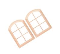 Gatuida Fenêtres Miniatures Maison de Poupée en Bois 2 Pièces Arche Supérieure Tête Ronde 6 Panneaux Échelle 1:12 Décoration DIY Village de Noël Accessoires Meubles Miniatures