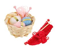 Gatuida Kit de Tricot Miniature pour Maison de poupée avec Panier tissé à la Main - Modèle de Crochet en Fil Minuscule - Jouet de Simulation pour Enfants - Fournitures de Jeu de rôle