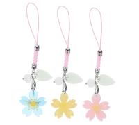 Gatuida Lanières de Téléphone Portable Sakura 3 Pièces pour Femmes, Breloques Décoratives Fleurs de Cerisier, Chaîne de Téléphone Colorée Rose Bleu Jaune, Accessoire Polyvalent Paquet