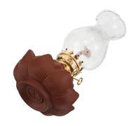 Gatuida Lanterne à Huile Vintage en Céramique Forme Lotus Petite Taille, Lampe Coupe-Vent Réglable pour Intérieur, Décoration Temple et Salon de Thé, Lumière D’Ambiance pour Prière