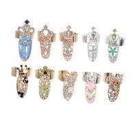 Gatuida Lot de 10 Bagues D'ongle en Alliage avec Cristaux, Anneaux Articulés pour Femmes, Accessoires de Doigt Décoratifs, Usage Soirée, Taille Ajustable, Style Style Aléatoire