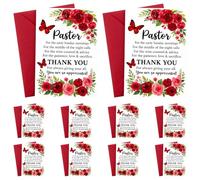 Gatuida Lot de 10 cartes de remerciement pour pasteur avec enveloppe - | Carte de vœux religieuse de Noël à motif rose et , rouge, pour prêtre.