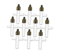 Gatuida Lot de 10 Set de Mini Flacons en Verre Transparent Forme Croix 6mm Bouchon à Vis en Cuivre Ancien, Pendentifs en Fiole pour Présents de Mariage, Décoration Romantique et Rangement
