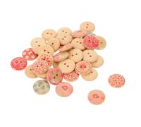 Gatuida Lot de 100 boutons rustiques en bois - Boutons ronds de 15 mm à motifs variés et double trou, parfaits pour vêtements, manteaux, pulls, crochet, quilting et patchwork.