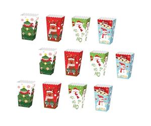 Gatuida Lot de 12 Boîtes d'Emballage de Noël 12 X 12 CM Boîtes à Pop-Corn Pratiques et Décoratives Motifs Sapin Bonhomme de Neige et Renne Papier Recyclé pour Fête et Emballage Gourmand