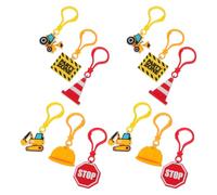 Gatuida Lot de 12 Porte-Clés Engins de Chantier en Plastique Accessoires Anniversaire Garçon Mini Voitures de Construction Anneaux Porte-Clés Robustes pour Fête Thème Ingénierie