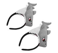 Gatuida Lot de 2 Bandeaux Requin Gris en Peluche 3d Doux, Serrage-tête Élastique pour Cheveux Femmes, Accessoires Maquillage Visage et Déguisement, Fête à Thème Océan et Costume