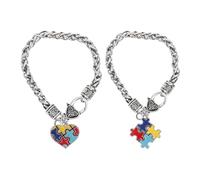 Gatuida Lot de 2 Bracelets Puzzle pour Sensibilisation à L'autisme, en Alliage de Zinc, Design Cœur et Carré, Légers et Uniques, Décoration Maniable Adaptée aux Garçon et Filles Autistes