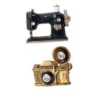 Gatuida Lot de 2 Broches Vintage en Émail Noir et Doré, Pin's Tourne-disque Rétro et Machine à Coudre, Broches de Ornement pour Femmes, Accessoires Mode pour Tenue Décontractée
