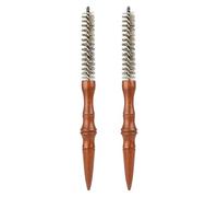 Gatuida Lot de 2 Brosses Rondes Mini Spirales en Poils de Sanglier avec Manche Bois, Taille Moyenne, pour Boucler, Coiffer Barbe et Frange, Brosse de Séchage Polyvalente à Domicile,