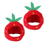 Gatuida Lot de 2 Chapeaux Fraise en Peluche Kawaii pour Chats et Petits Chiens, Accessoire Cosplay Doux et Léger, Taille Ajustable, pour Photos et Promenades Amusantes