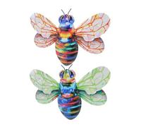 Gatuida Lot de 2 Décorations Suspendues Abeilles en Fer Forgé Décoration Murale Colorée Ailes Vertes et Orange Ornement de Jardin et Patio Art Mural Abeille Solide et Décoratif