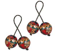 Gatuida Lot de 2 hochets rythmiques Aslatua peints à la main avec double | Kashaka africain en bois, motifs artistiques éclatants, pour groupes de musique folklorique, percussions portatives du monde