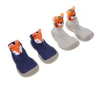 Gatuida Lot de 2 Paires de Pantoufles Chaussettes Bébé Unisexe Taille 22/23 Semelle Souple Antidérapante Bleu Renard et Gris Tigre Confort Respirant pour Débutants et Usage Intérieur