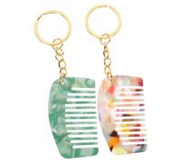 Gatuida Lot De 2 Peignes Porte-clés à Dents Larges 5,3x3,1 Cm En Acétate Multicolore Et Bleu-vert, Mini Peignes Démêlants Portables Pour Cheveux Bouclés, Accessoire De Voyage Pratique
