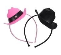 Gatuida Lot de 2 Serrage-têtes Mini Chapeaux Haut-de-forme Vintage Noir Pailleté et Rose Bandeau en Simili Cuir, Accessoires Coiffure Cowgirl pour Goûter, Fête à Thème et Carnaval