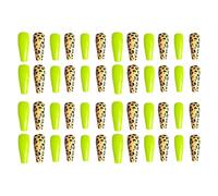Gatuida Lot de 24 Faux Ongles Longs en Forme de Ballet à Couverture Complète Motif Léopard Jaune Fluorescent Fabrication ABS Autocollants pour Ongles Résistants et Adaptés Nail Art