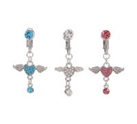Gatuida Lot de 3 Pinces à Nombril sans Piercing en Métal Argenté Cristaux Blancs Roses et Bleu Lac Bijoux de Ventre Aile d'Ange à Clipser Accessoires Légers pour Fête et Usage