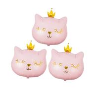 Gatuida Lot de 3 Set de Ballons Aluminium Imprimés Chatons Couronne Rose Décoration Fête Anniversaire Fille Ornement Ballon Chat Cartoon pour Mariage et Photo Fête Thème Chat