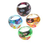 Gatuida Lot de 4 Bagues en Verre Coloré pour Femmes Taille Ajustable Motif Fleur Intérieure Accessoires pour Fêtes Costumées Festivals Présent Créatif pour Amie