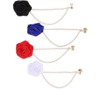 Gatuida Lot de 4 Broches Boutonnières Roses Chaîne et Pompon, Décoration Mariage, Corsages de Mariée, en Blanc, Noir, Rouge Vif et Bleu Royal, Accessoires pour Cérémonie et Bal