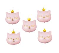 Gatuida Lot de 5 Ballons en Aluminium Forme Chat Couronné Rose, Grosse Taille, Décoration Fête Anniversaire, Ballons Animaux de Dessin Animé, Accessoires Fête Chat, Décoration Murale