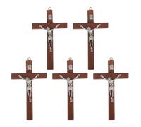 Gatuida Lot de 5 Pendentifs Croix Chrétienne en Bois Massif Couleur Brun Foncé Breloques Crucifix Jésus pour Création de Bijoux Bracelets et Colliers Accessoires Religieux DIY