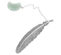 Gatuida Marque-page Plume Décoratif en Métal avec Pendentif Cristal Naturel Lune en Aventurine Verte, Accessoire Lecture Élégant pour Bureau, École et Bibliothèque, Signet Original