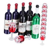 Gatuida Miniatures de Bouteilles de Vin et Verres Plastique pour Maison de Poupée Accessoires Décoratifs Sécurisés et Réalistes Bouteilles Noires Verte et Verres Réutilisable