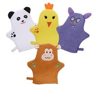 Gatuida Moufles de Bain Exfoliants en Polyester pour Garçon et Filles Bain 4 Pièces Gommage Corporel Doux pour Enlever les Peaux Mortes et Soulager la Fatigue