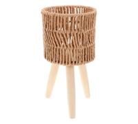 Gatuida Panier à plantes avec pied tripode en bois, style bohème, support | Support décoratif pour plantes avec base trépied, convient aux petits pots, texture tressée rustique, installation au sol