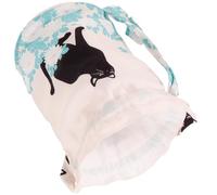 Gatuida Paquet à Cordon Japonerie Petit Format en Tissu Motif Chat Noir et Petite Fleur Pochette Portable pour Téléphone et Clés Accessoire Kimono Léger et Pratique pour Balade et