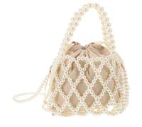 Gatuida Paquet à Main de Plage Bohème Ajouré à Perles Blanches Paquet Seau Tissé Léger pour Femme D’Été Vacances et Mariages Pochette Vintage en Perles Naturelle