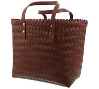 Gatuida Paquet à Main Tissé en Plastique Anse en Cuir PU Marron Cabas Léger et Résistant pour Femme Paquet de Plage et Shopping Design Bicolore Mode Pratique et Spacieux