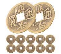 Gatuida Pendentif de Voiture en Laiton Vintage 12 Pièces Chinoises Feng Shui pour Attirer Richesse et Fortune, Installation Facile, Style Traditionnel pour Voyage et Bricolage