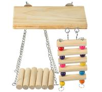 Gatuida Perchoir à Oiseaux en Bois Naturel Multifonction avec Balançoire Et Échelle Suspendue, Plateforme Stable Solide, Support De Jeu Éducatif pour Perroquets, Perruches Et Calopsittes