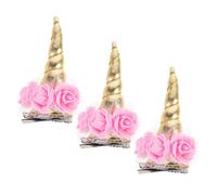 Gatuida Pinces à Cheveux En Corne De Licorne Décoratives 3 Pièces Taille Standard Pour Filles Accessoires De Fête Dorés