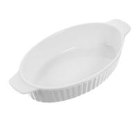 Gatuida Plaque en Céramique Ovale 24 Cm à Double Poignées Blanc Résistant la Chaleur pour Cuisson Gratin Pâtisserie Plat de Service Ménager Polyvalent