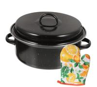 Gatuida Plat à Four Rôtissoire Couvercle, 1 Set, Émail Noir, Poignées Doubles Ergonomiques, Résiste aux Hautes Températures, pour Ailes de Poulet et Maïs, Restaurant et Camping