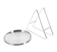 Gatuida Plateau de Service Rond en Acier Inoxydable 14 Cm avec Support, Set de 4 Assiettes à Apéritif Argentées, Assiettes Décoratives Polyvalentes pour Barbecue, Dessert et Rangement