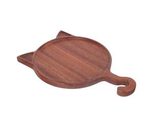 Gatuida Plateau en Bois Marron, Forme Chat, pour Tarte, Bord Relevé | Texture Naturelle, Finition Lisse et Simple, Présentation de Desserts, Usage Maison ou Boutique