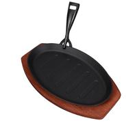 Gatuida Poêle Fonte avec Base Bois et Fourchette Plaque Grill Multifonction pour Barbecue Cuisson Au Four et Teppanyaki Résistante Haute Température Facile à Nettoyer pour Cuisine et