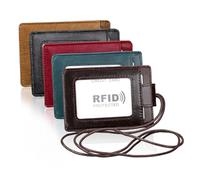 Gatuida Porte-Badge en Cuir Rouge Rfid Cordon Tour de Cou Protège-Badge d'Identification Compact et Léger pour Voyage Travail et Événements