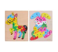 Gatuida Puzzle en bois de 2 pièces avec des animaux et l'alphabet - Jouet Montessori ABC - Jeu de reconnaissance des formes (lapin et cheval) - Jeu d'association pour les tout-petits - Cadeau