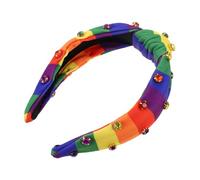 Gatuida Rainbow Knotted Headband With Rhinestones Soft Non-slip Rainbow Hair Bands For Women Striped Pride Accessories Comfortable Fabric Hairbands For Holiday And Festival Use