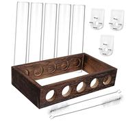 Gatuida S Tubes Verre avec Support Bois pour Plante Intérieur Station de Propagation Murale Table Kit avec Brosse de Nettoyage et Clous sans Trace Jardinière Terrarium Décorative