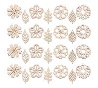 Gatuida Set de 4 Sachets de Pièces en Bois Brut à Peindre Formes de Fleurs et Feuilles 25 MM pour Loisirs Créatifs Garçon et Filles Matériel DIY pour Scrapbooking et Décoration Festive
