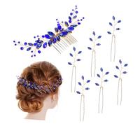 Gatuida Set de 7 Épingles à Cheveux Ornementées Bleu Forme Feuille et U, Accessoire Coiffure Mariage pour Mariée et Demoiselles, Matériau Résistant et Facile à Utiliser